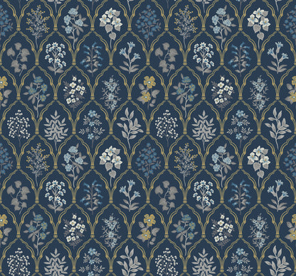 York Wallcoverings York Wallcoverings Rifle Paper Co. Hawthorne Navy & Gold Wallpaper Botanical Botanical Navy & Gold   - RI5131