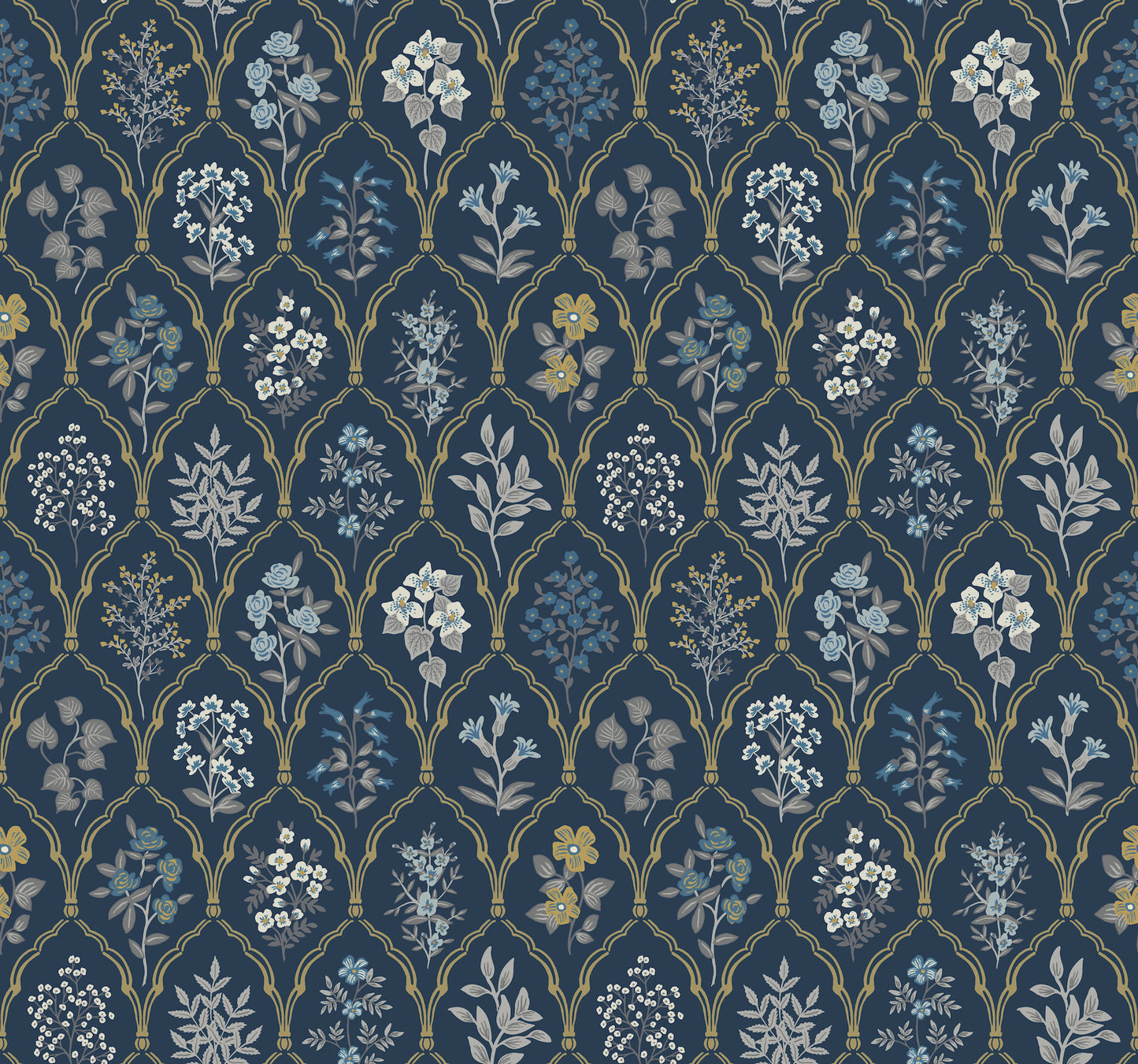 York Wallcoverings Rifle Paper Co. Hawthorne Navy and Gold Wallpaper  Botanical Multicolor   - RI5131
