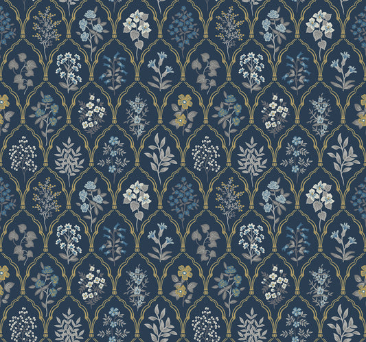 York Wallcoverings Rifle Paper Co. Hawthorne Navy and Gold Wallpaper  Botanical Multicolor   - RI5131