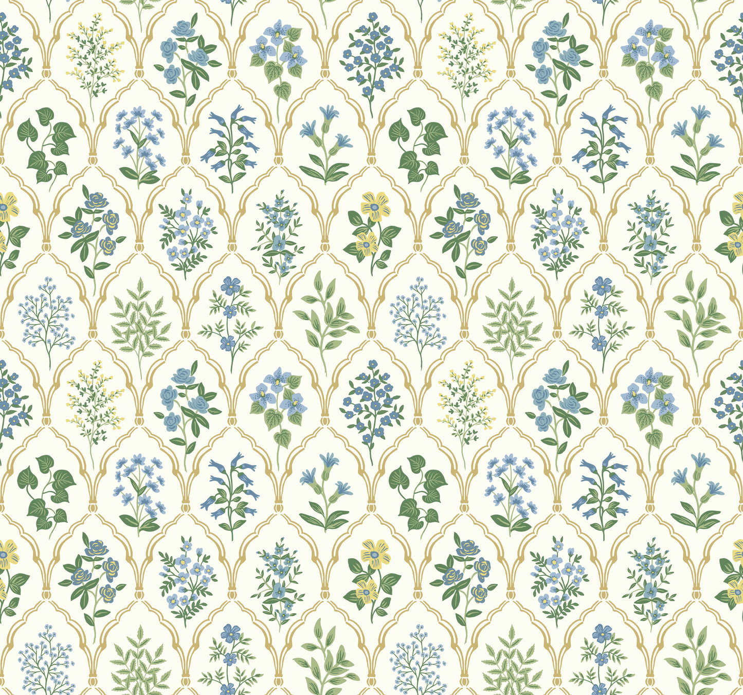 York Wallcoverings Rifle Paper Co. Hawthorne Blue and Green Wallpaper  Botanical Blues   - RI5132