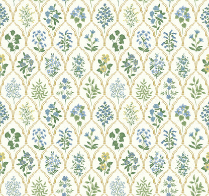 York Wallcoverings Rifle Paper Co. Hawthorne Blue and Green Wallpaper  Botanical Blues   - RI5132