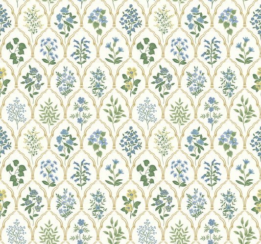 York Wallcoverings Rifle Paper Co. Hawthorne Blue and Green Wallpaper  Botanical Blues   - RI5132