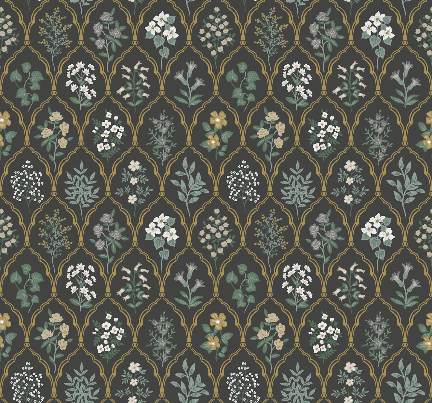 York Wallcoverings Rifle Paper Co. Hawthorne Black and Cream Wallpaper  Botanical Blacks   - RI5133