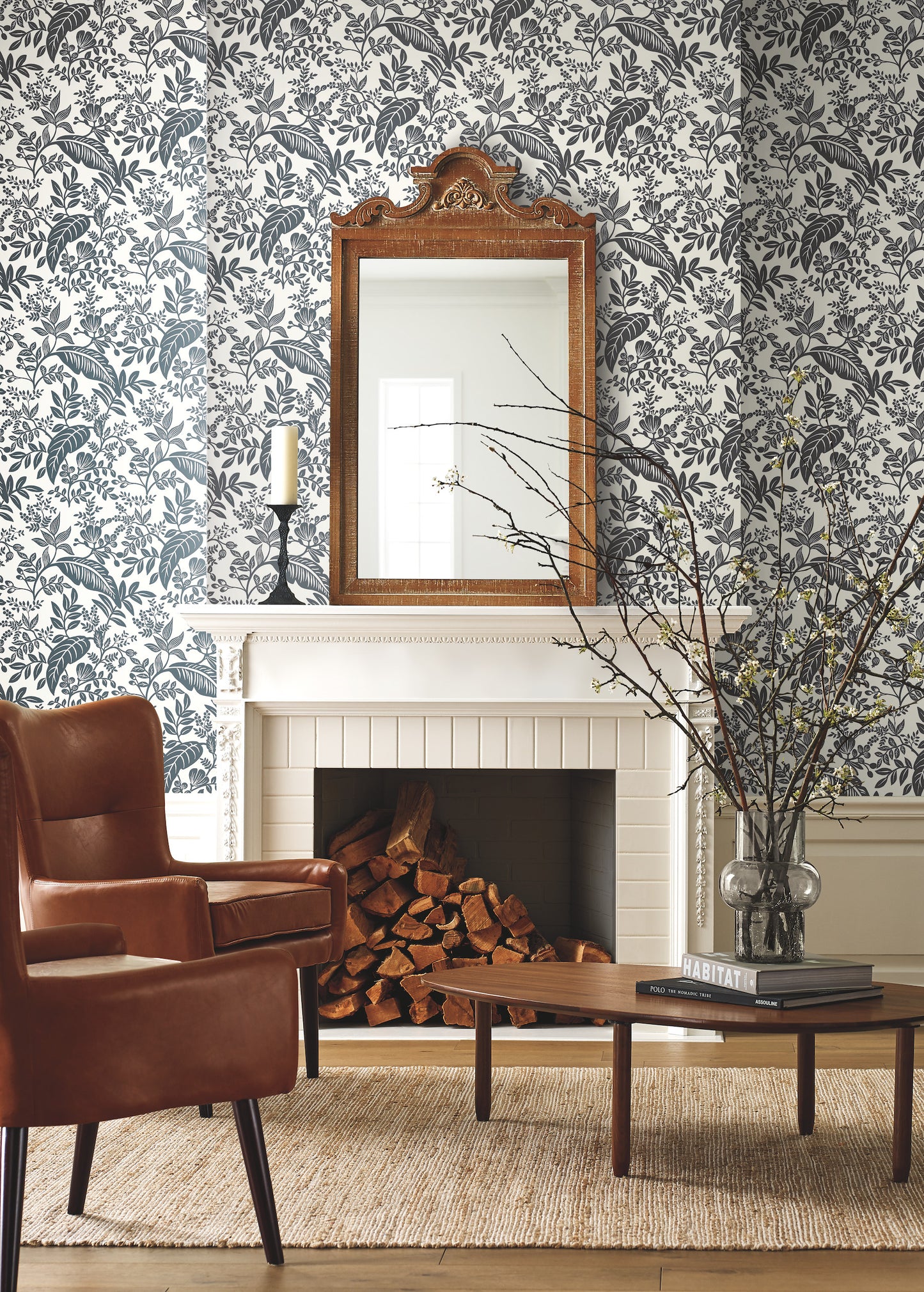 York Wallcoverings Rifle Paper Co. Canopy Black and White Wallpaper  Botanical Whites and Off-Whites   - RI5136