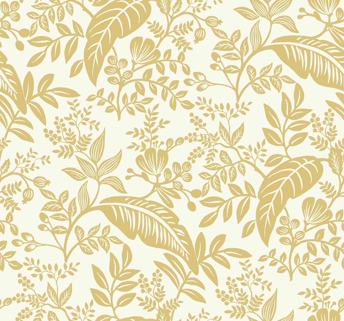York Wallcoverings York Wallcoverings Rifle Paper Co. Canopy Gold & White Wallpaper Botanical Botanical Gold & White   - RI5138