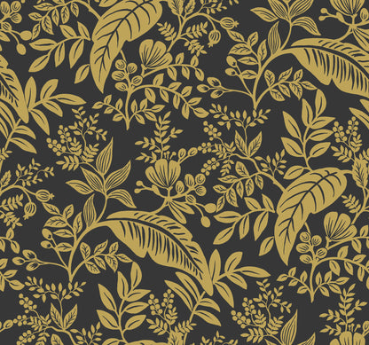 York Wallcoverings York Wallcoverings Rifle Paper Co. Canopy Gold & Black Wallpaper Botanical Botanical Gold & Black   - RI5139