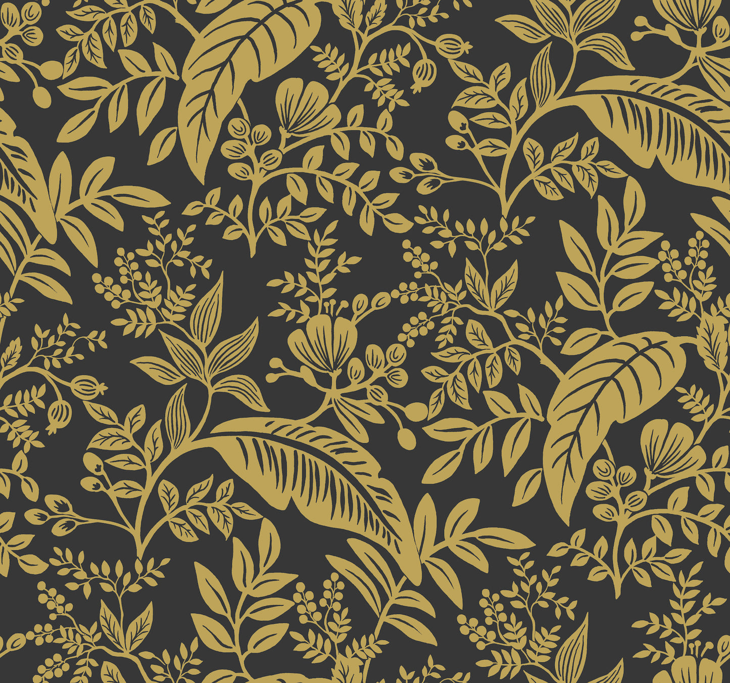 York Wallcoverings Rifle Paper Co. Canopy Gold and Black Wallpaper  Botanical Blacks   - RI5139