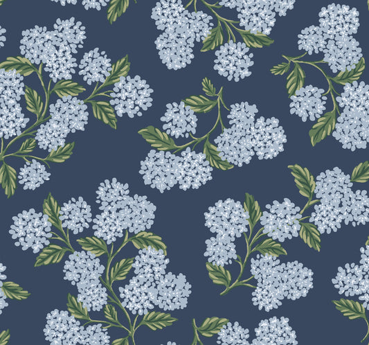 York Wallcoverings Rifle Paper Co. Hydrangea Navy Wallpaper  Botanical Blues   - RI5142
