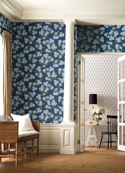 York Wallcoverings Rifle Paper Co. Hydrangea Navy Wallpaper  Botanical Blues   - RI5142