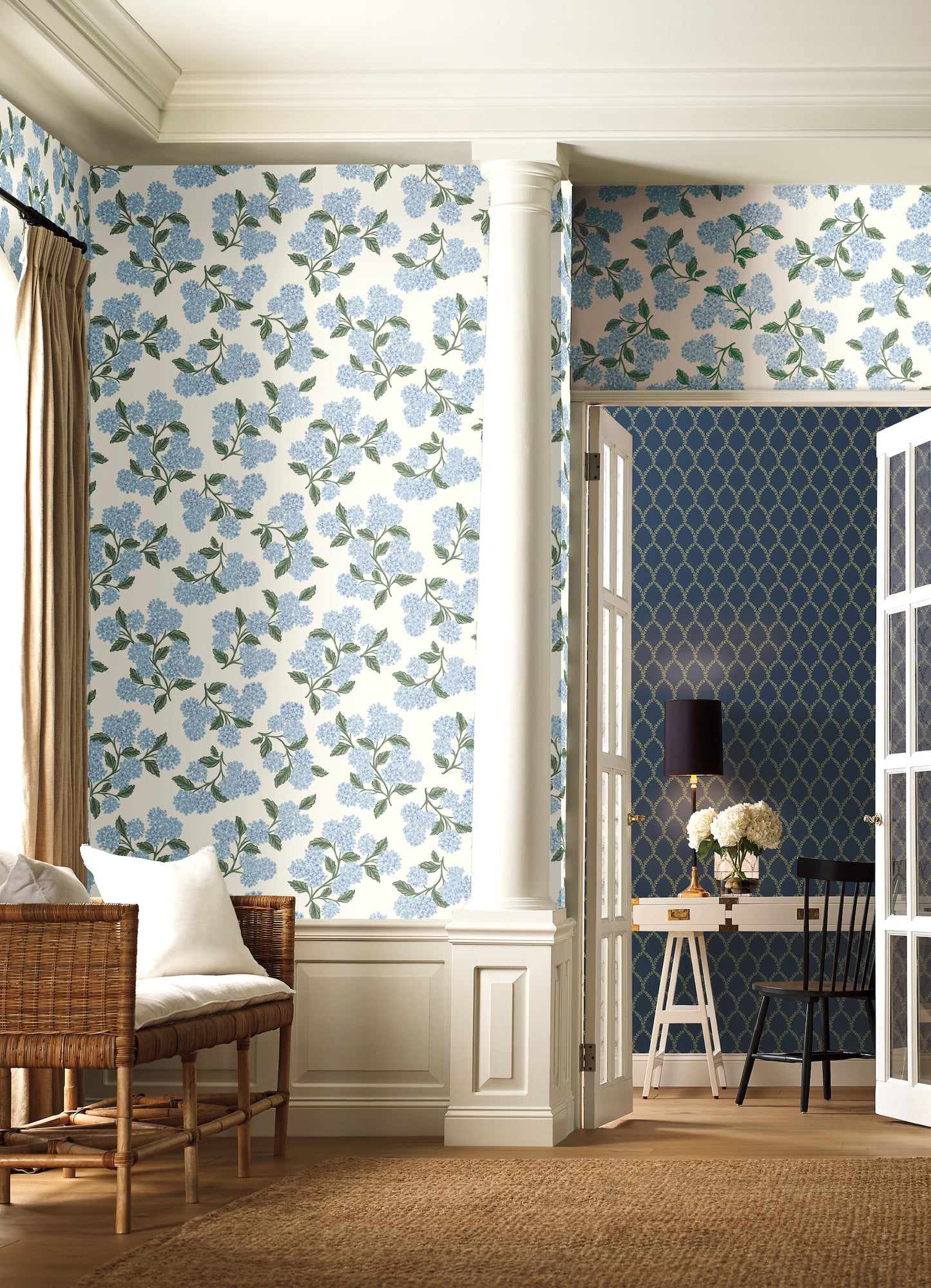 York Wallcoverings York Wallcoverings Rifle Paper Co. Hydrangea Blue & White Wallpaper Botanical Botanical Blue & White   - RI5143