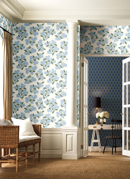 York Wallcoverings York Wallcoverings Rifle Paper Co. Hydrangea Blue & White Wallpaper Botanical Botanical Blue & White   - RI5143