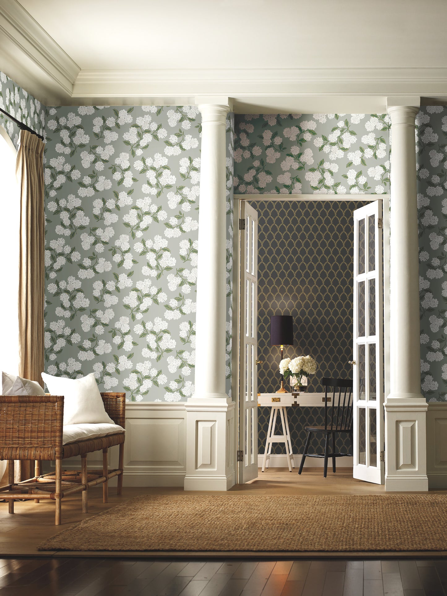 York Wallcoverings Rifle Paper Co. Hydrangea Grey Wallpaper  Botanical Greys   - RI5144