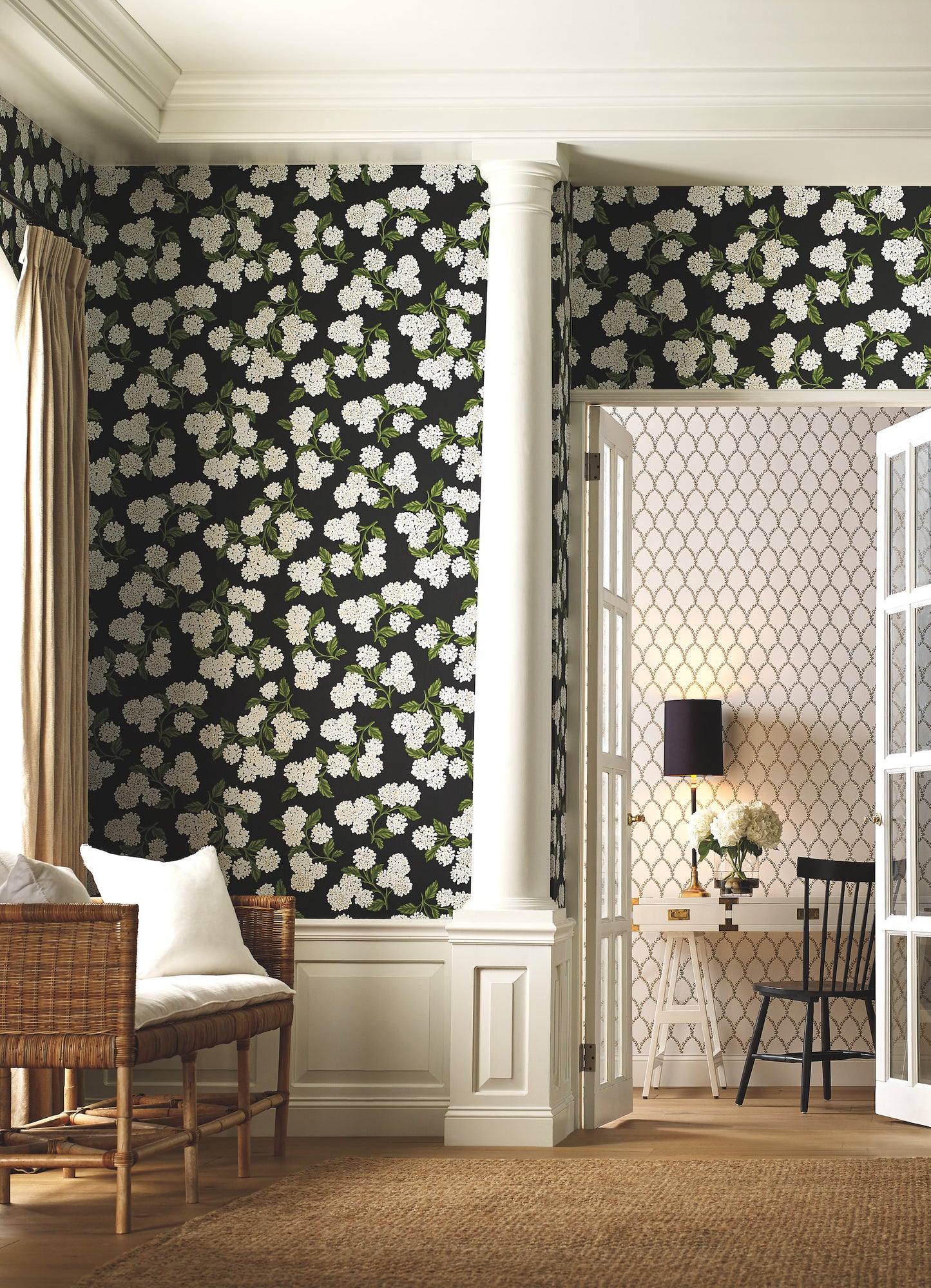 York Wallcoverings Rifle Paper Co. Hydrangea Black and White Wallpaper  Botanical Whites and Off-Whites   - RI5146