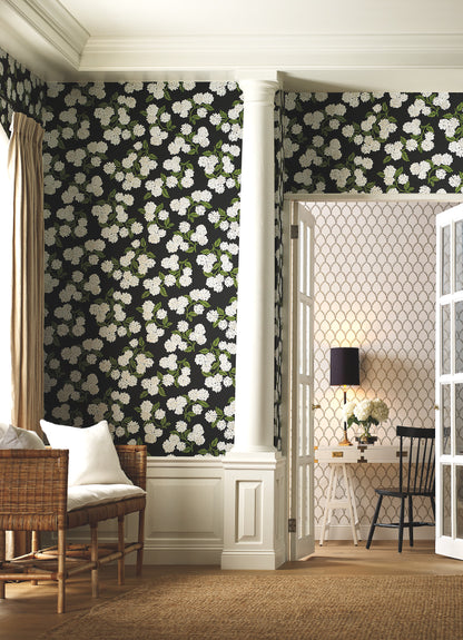 York Wallcoverings York Wallcoverings Rifle Paper Co. Hydrangea Black & White Wallpaper Botanical Botanical Black & White   - RI5146