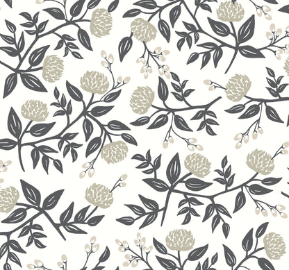 York Wallcoverings Rifle Paper Co. Peonies White and Black Wallpaper  Botanical Whites and Off-Whites   - RI5150