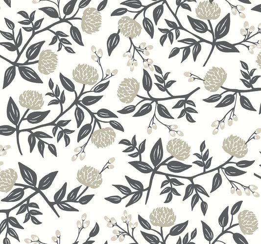 York Wallcoverings Rifle Paper Co. Peonies White and Black Wallpaper  Botanical Whites and Off-Whites   - RI5150