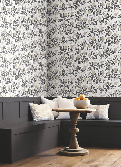 York Wallcoverings York Wallcoverings Rifle Paper Co. Peonies White & Black Wallpaper Botanical Botanical White & Black   - RI5150
