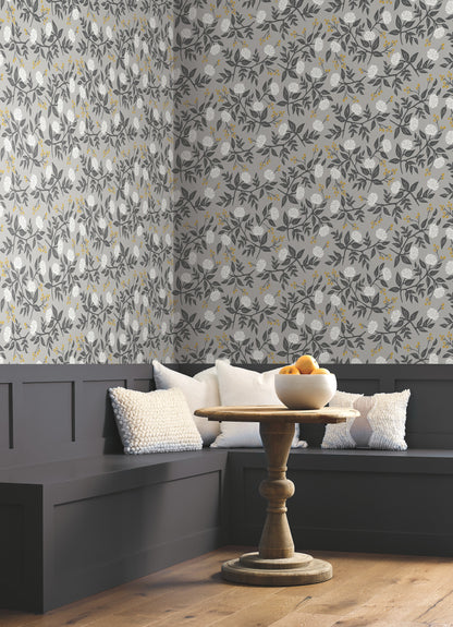 York Wallcoverings Rifle Paper Co. Peonies Grey Wallpaper  Botanical Greys   - RI5152