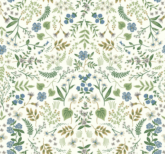 York Wallcoverings Rifle Paper Co. Wildwood Blue and Green Wallpaper  Botanical Blues   - RI5155