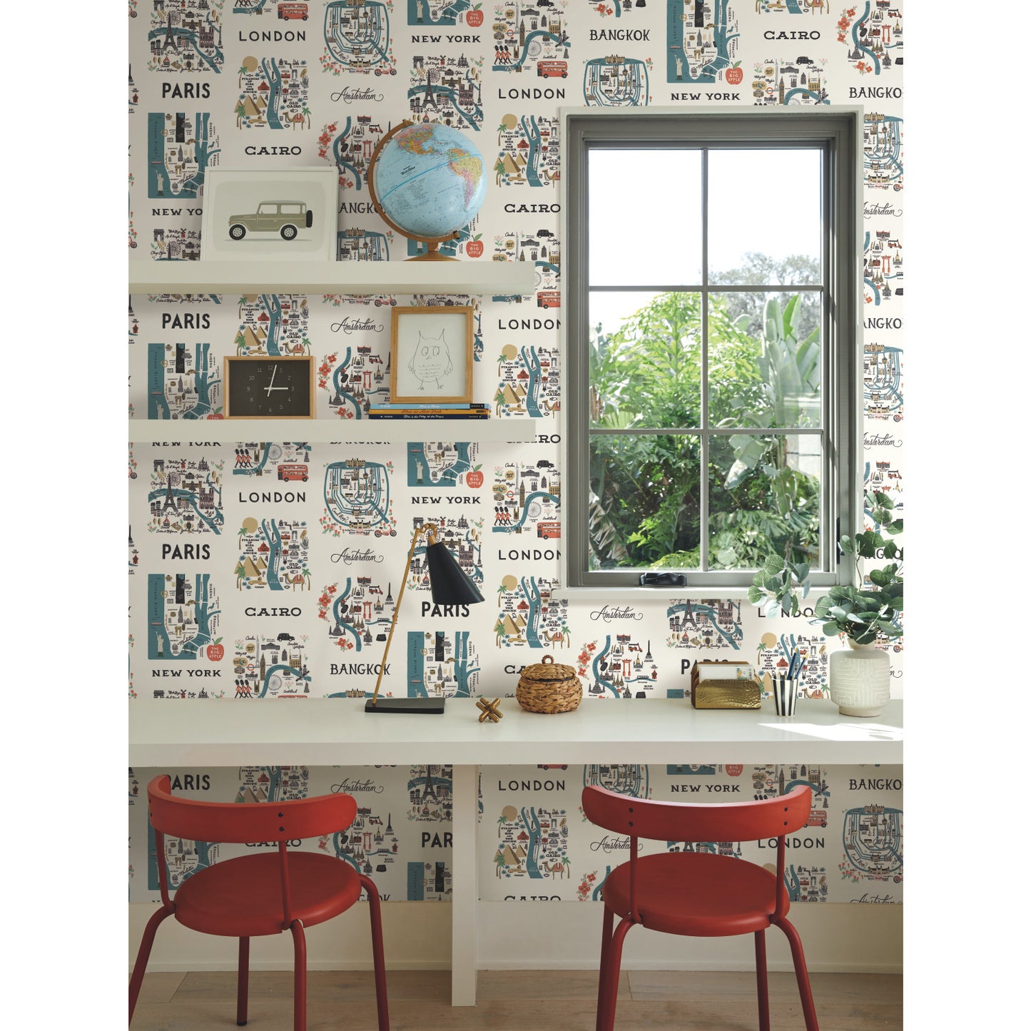 York Wallcoverings York Wallcoverings Rifle Paper Co. City Maps Blue & Red Wallpaper Modern & Transitional Modern & Transitional Blue & Red   - RI5162