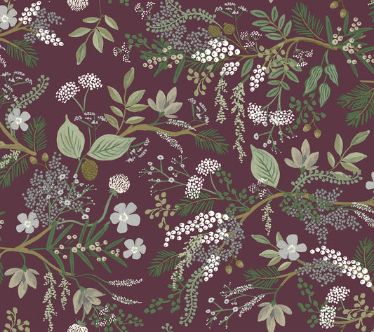 York Wallcoverings Rifle Paper Co. Juniper Forest Burgundy Wallpaper  Botanical Reds   - RI5164