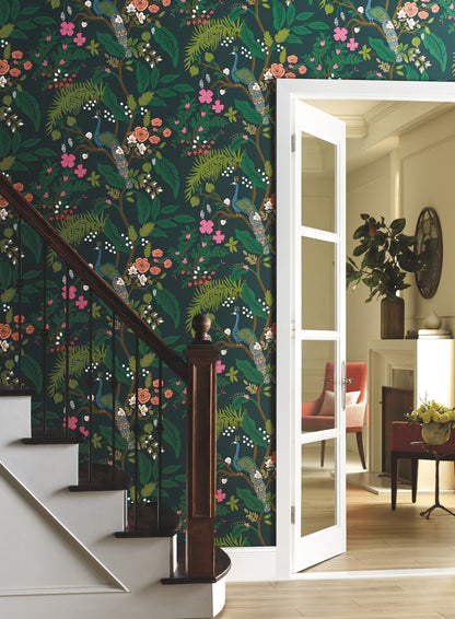 York Wallcoverings Rifle Paper Co. Peacock Emerald Wallpaper  Animals Greens   - RI5168