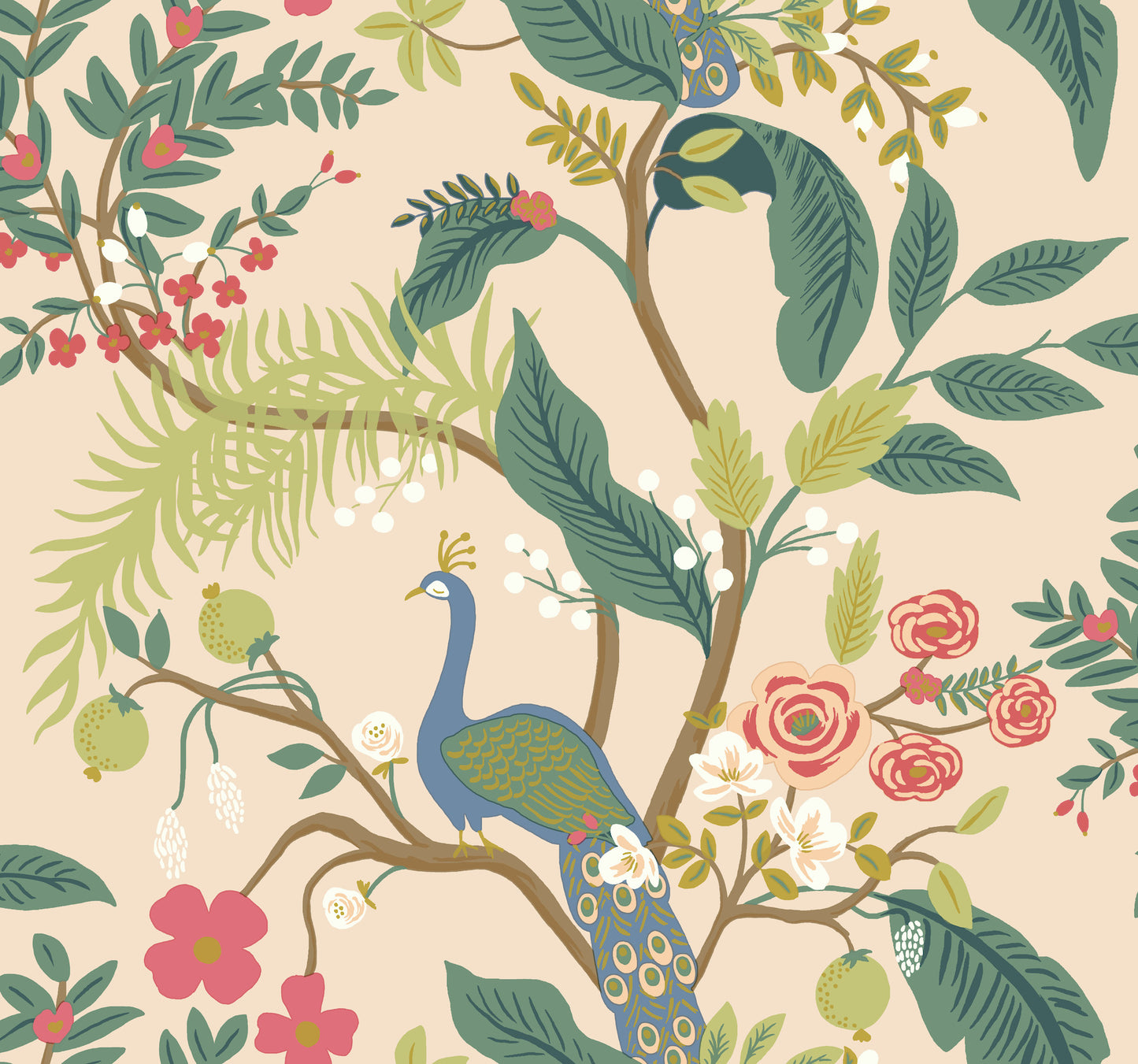 York Wallcoverings Rifle Paper Co. Peacock Light Pink Wallpaper  Animals Pinks   - RI5169