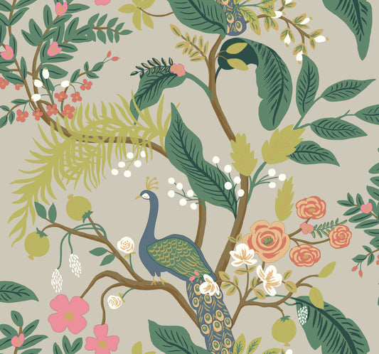 York Wallcoverings Rifle Paper Co. Peacock Linen Wallpaper  Animals Neutrals   - RI5171