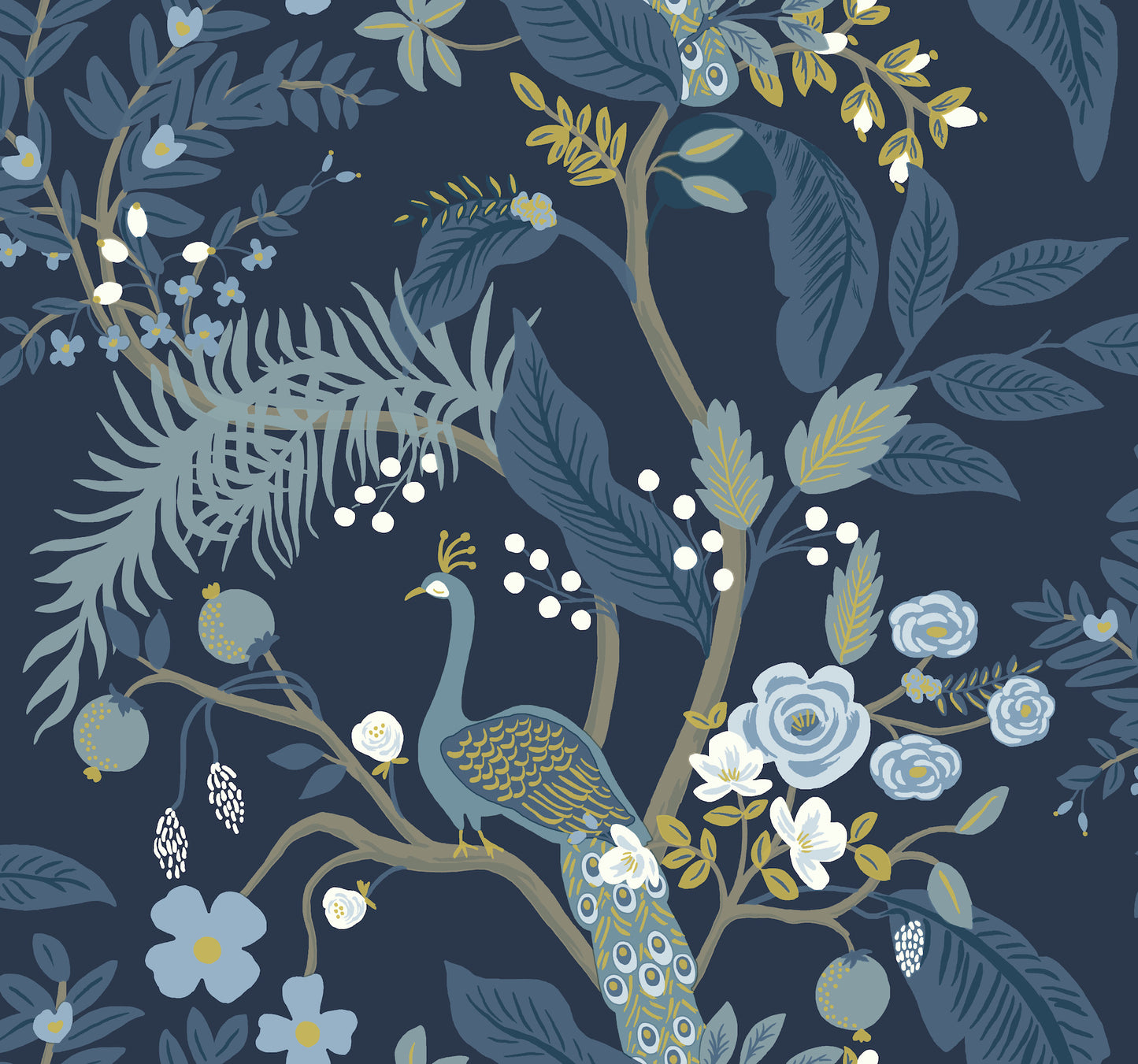 York Wallcoverings Rifle Paper Co. Peacock Navy Wallpaper  Animals Blues   - RI5172