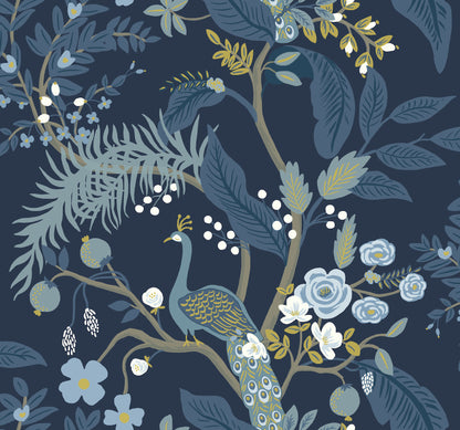 York Wallcoverings Rifle Paper Co. Peacock Navy Wallpaper  Animals Blues   - RI5172