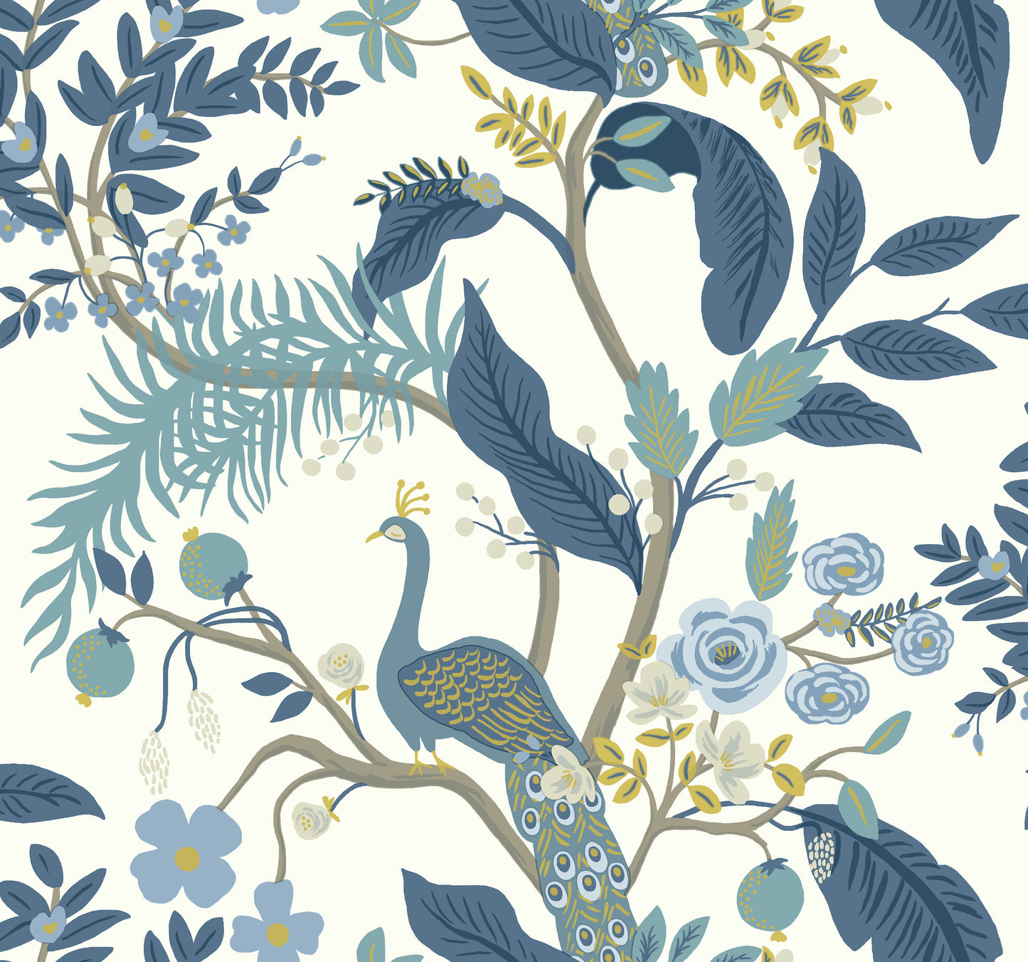 York Wallcoverings Rifle Paper Co. Peacock Blue and White Wallpaper  Animals Blues   - RI5173