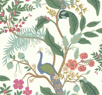 York Wallcoverings Rifle Paper Co. Peacock Periwinkle Wallpaper  Animals Purples   - RI5174