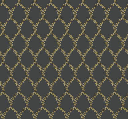 York Wallcoverings Rifle Paper Co. Laurel Gold and Black Wallpaper  Botanical Blacks   - RI5177