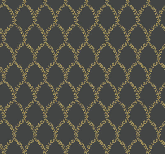 York Wallcoverings Rifle Paper Co. Laurel Gold and Black Wallpaper  Botanical Blacks   - RI5177