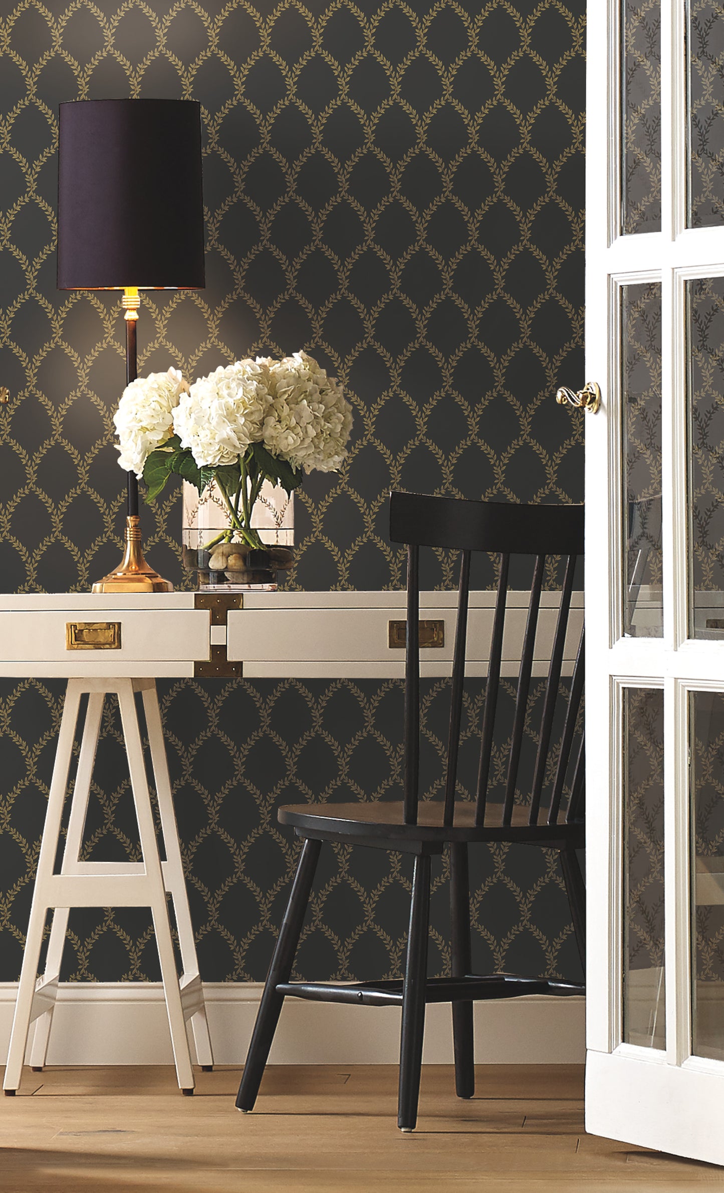 York Wallcoverings York Wallcoverings Rifle Paper Co. Laurel Gold & Black Wallpaper Botanical Botanical Gold & Black   - RI5177