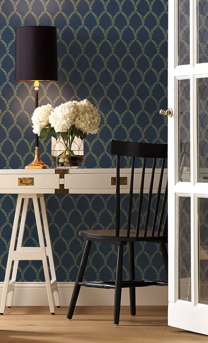 York Wallcoverings York Wallcoverings Rifle Paper Co. Laurel Navy Wallpaper Botanical Botanical Navy   - RI5179