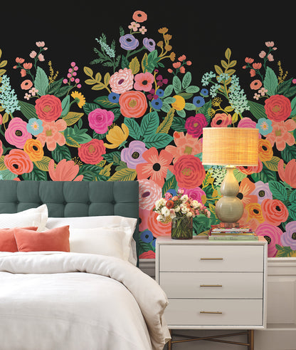 York Wallcoverings RoomMates Garden Party Black Wall Mural Whimsical Florals Blacks   - RI5192M