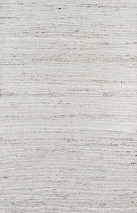 Ivory-gray woven rug with subtle horizontal texture; modern, neutral decor.