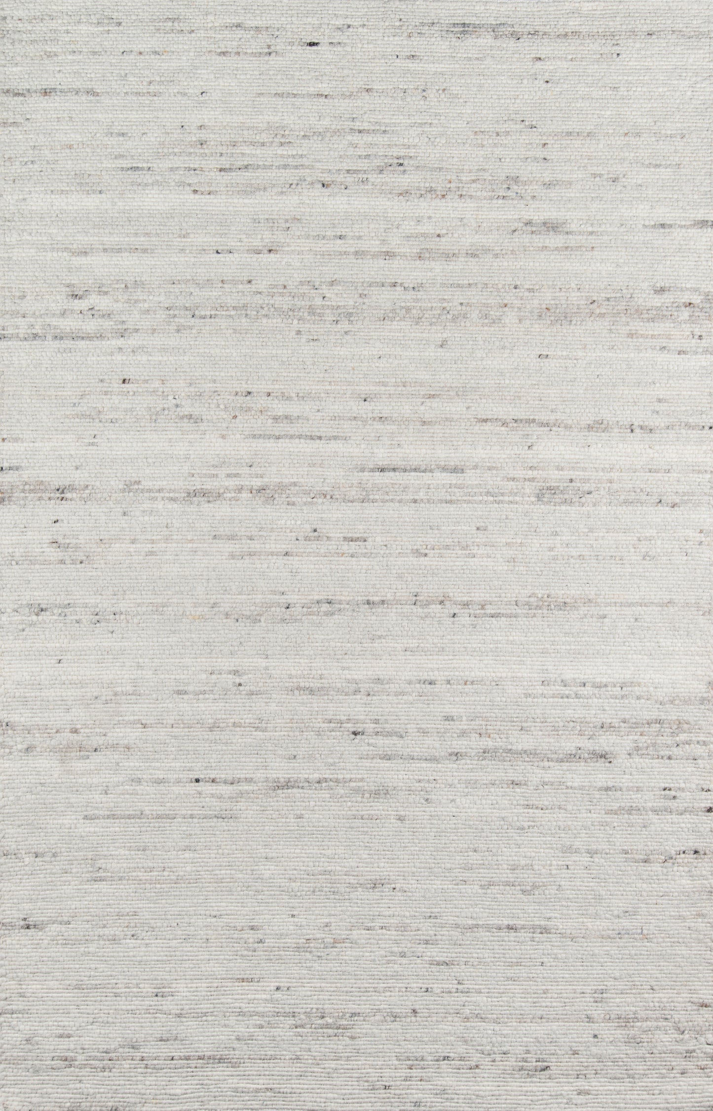 Ivory woven rug with subtle grey horizontal striations and soft textured surface.