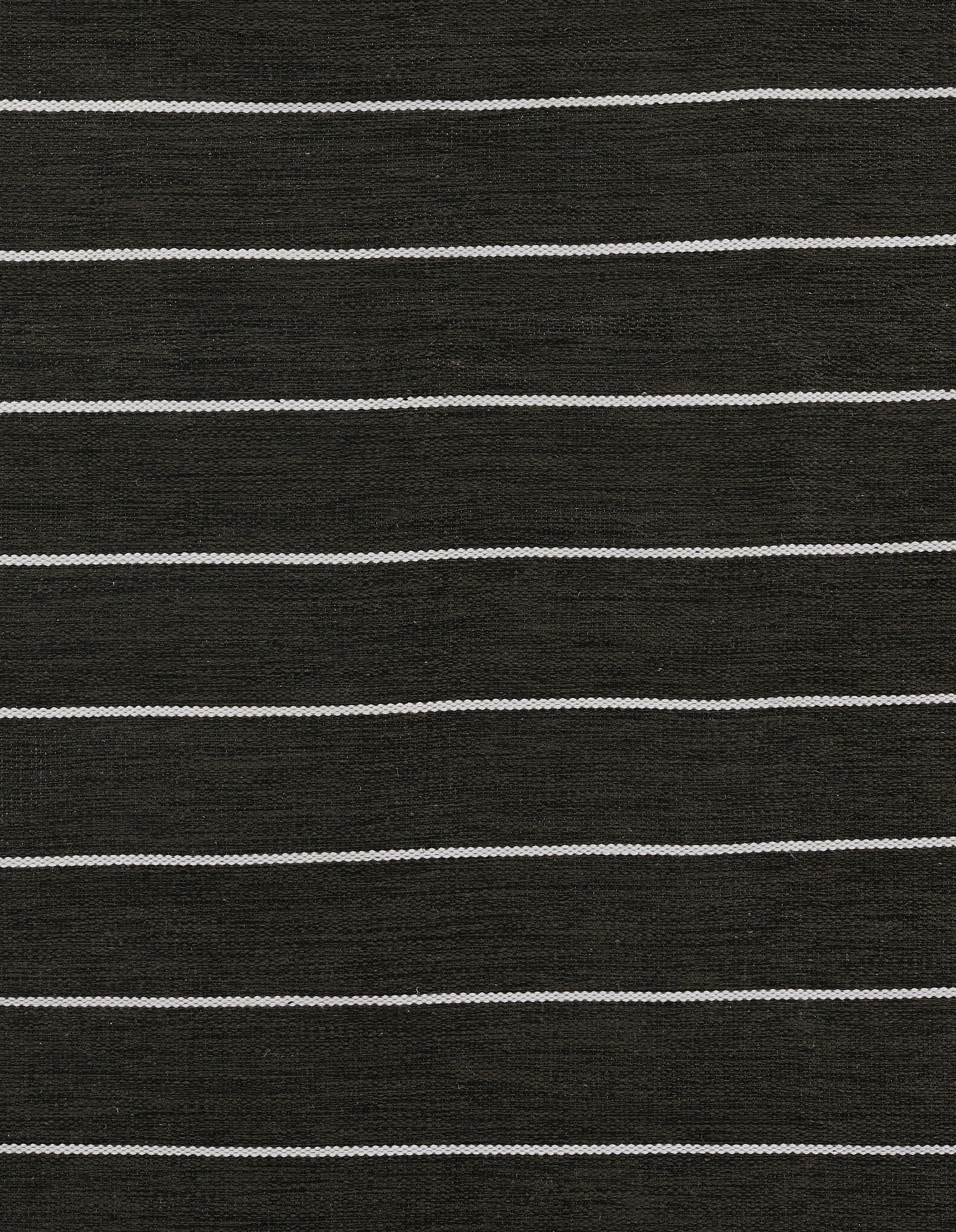 Charcoal black rug with thin white horizontal stripes; 9' x 12' rug.
