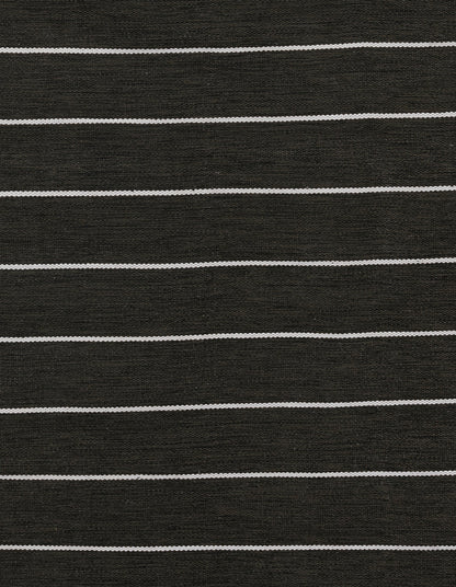 Black ribbed knit with thin white horizontal stripes, casual striped top.