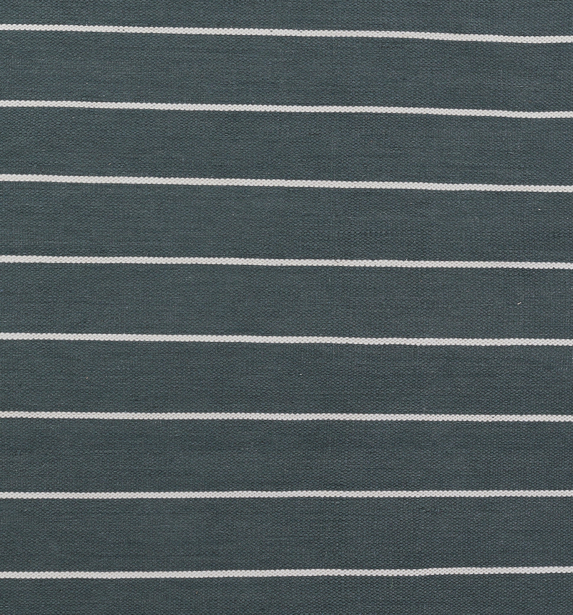 Dark blue woven fabric with thin white horizontal stripes; versatile textile for upholstery or casual apparel.
