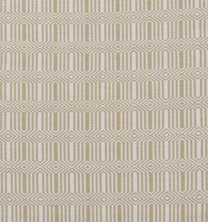 Beige and ivory geometric rug with diamond and hex motifs.