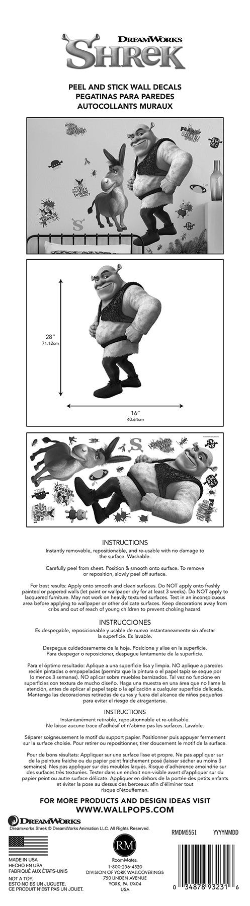 York Wallcoverings RoomMates Shrek and Donkey Wall Decals Graphics Kids Green  Current Peel & Stick - RMDM5561