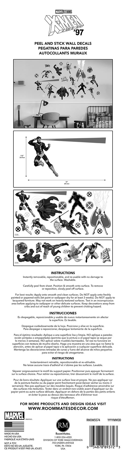 York Wallcoverings RoomMates Marvel's X-MEN '97 Characters Peel and Stick  Wall Decals Graphics Kids Black  Current Peel & Stick - RMDM5574