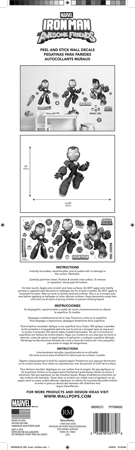 York Wallcoverings RoomMates Iron Man and His Awesome Friends Wall Decals Graphics Kids Red  Current Peel & Stick - RMDM5575