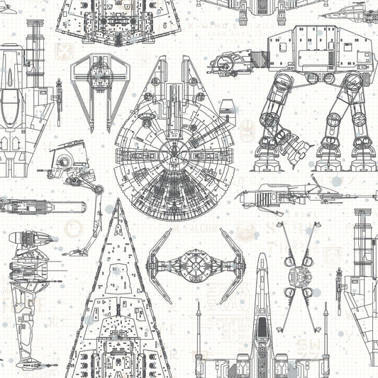 York Wallcoverings RoomMates Star Wars Blueprint Blue Peel and Stick Wallpaper Whimsical Licensed Blues  Wallpaper - RMK11036WP
