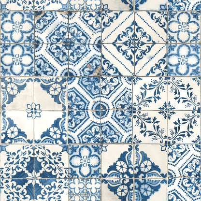 York Wallcoverings RoomMates Mediterranian Tile Blue Peel and Stick Wallpaper Modern Global Blues  Wallpaper - RMK11083WP