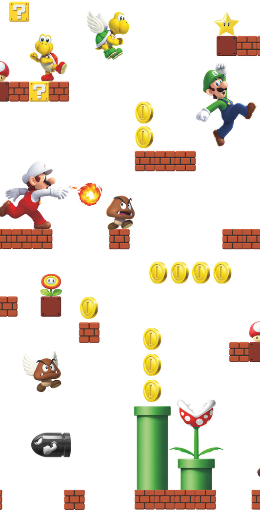 York Wallcoverings RoomMates Mario Red Peel and Stick Wallpaper Kids Licensed Multicolor  Wallpaper - RMK11189RL