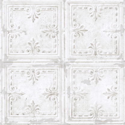 York Wallcoverings RoomMates Tin Tile White Peel and Stick Wallpaper Industrial Global Whites and Off-Whites  Wallpaper - RMK11209WP